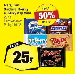 Calle Mars, Twix, Snickers, Bounty el. Milky Way Minis, DKK 25 tilbud