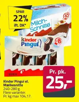 Fleggaard Kinder Pingui el. Mælkesnitte, DKK 25 tilbud