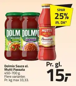 Fleggaard Dolmio Sauce el. Mutti Passata, DKK 15 tilbud