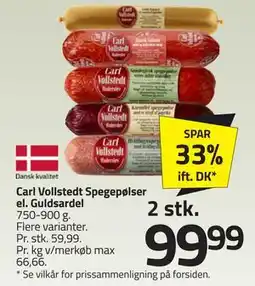 Fleggaard Carl Vollstedt Spegepølser el. Guldsardel, DKK 99.99 tilbud