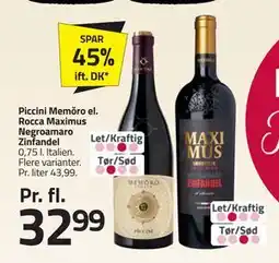 Fleggaard Piccini Memŏro el. Rocca Maximus Negroamaro Zinfandel, DKK 32.99 tilbud