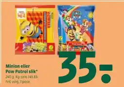 Coop 365 Minion eller Paw Patrol slik tilbud