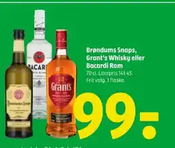 Coop 365 Brøndums Snaps, Grant's Whisky eller Bacardi Rom tilbud