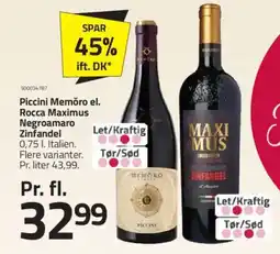 Fleggaard Piccini Memŏro el. Rocca Maximus Negroamaro Zinfandel tilbud