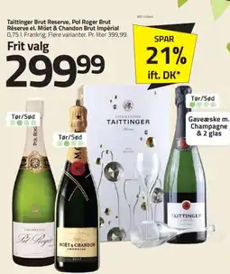 Fleggaard Taittinger Brut Reserve, Pol Roger Brut Réserve el. Möet & Chandon Brut Impérial tilbud