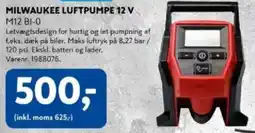 Davidsen Milwaukee luftpumpe 12 v m12 bi-0 tilbud