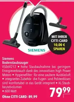 Citti Siemens Bodenstaubsauger VS06V212 tilbud