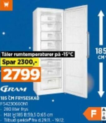 Power Gram 185 Cm Fryseskab FS4230660N1 tilbud