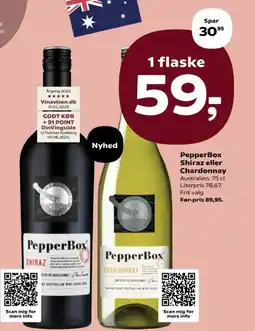 Kvickly PepperBox Shiraz eller Chardonnay Australien. tilbud