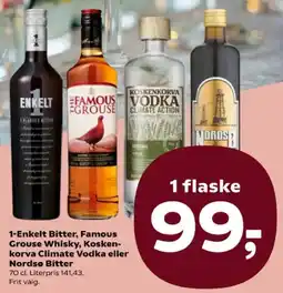 Kvickly 1-Enkelt Bitter, Famous Grouse Whisky, Kosken- korva Climate Vodka eller Nordsø Bitter tilbud