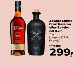 Kvickly Zacapa solera gran reserva eller bumbu XO Rom tilbud