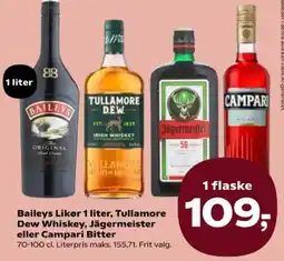 Kvickly Baileys Likør 1 liter, Tullamore Dew Whiskey, Jägermeister eller Campari Bitter tilbud