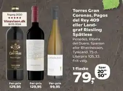 SuperBrugsen Torres Gran Coronas, Pagos del Rey 409 eller Land- graf Riesling Spätlese tilbud