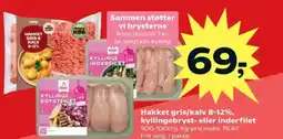 SuperBrugsen Hakket gris/kalv 8-12%, kyllingebryst- eller inderfilet tilbud