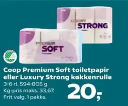 SuperBrugsen Coop Premium Soft toiletpapir eller Luxury Strong køkkenrulle tilbud