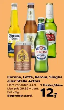SuperBrugsen Corona, Leffe, Peroni, Singha eller Stella Artois tilbud