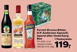 SuperBrugsen Fernet-Branca Bitter, O.P. Anderson Aquavit, Aperol eller Underberg Box tilbud