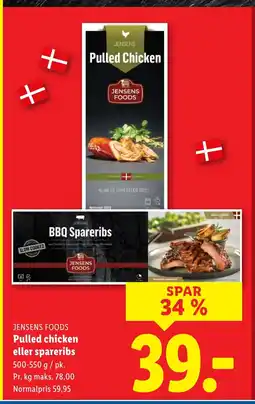 Lidl JENSENS FOODS Pulled chicken eller spareribs tilbud