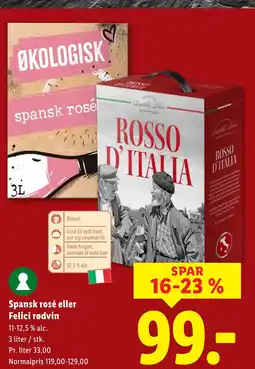 Lidl Spansk rosé eller Felici rødvin tilbud