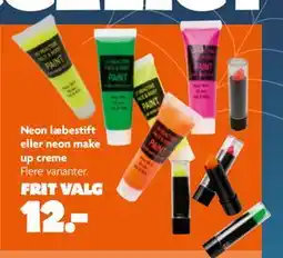 Fætter BR Neon læbestift eller neon make up creme, DKK 12 tilbud