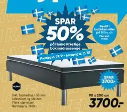 Bilka SPAR 50% på Huma Prestige boxmadrassenge, DKK 3700 tilbud