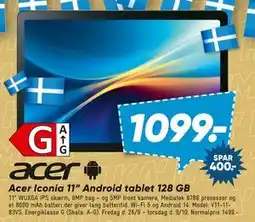 Bilka Acer Iconia 11” Android tablet 128 GB, DKK 1099 tilbud