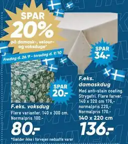 Bilka SPAR 20% på damask-, velour- og voksduge tilbud