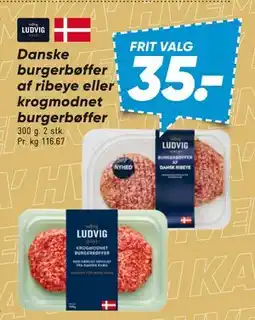 Bilka Danske burgerbøffer af ribeye eller krogmodnet burgerbøffer, DKK 35 tilbud