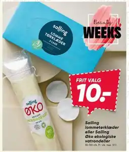 Bilka Salling lommetørklæder eller Salling Øko økologiske vatrondeller, DKK 10 tilbud