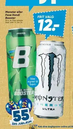 Bilka Monster eller Faxe Kondi Booster, DKK 12 tilbud