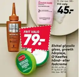 Bilka Elvital glycolic gloss, growth hårpleje, O’Keeffes hånd- eller fodcreme, DKK 79 tilbud