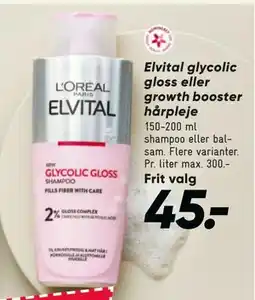 Bilka Elvital glycolic gloss eller growth booster hårpleje, DKK 45 tilbud