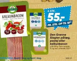 Bilka Den Grønne Slagter pålæg, postej eller kalkunbacon, DKK 55 tilbud