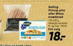 Bilka Salling Princip pita eller Wasa knækbrød, DKK 18 tilbud