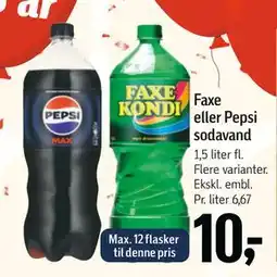 Føtex Faxe eller Pepsi sodavand, DKK 10 tilbud