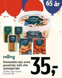 Føtex Grønlandske rejer, ørred, gravad laks, kold- eller varmrøget laks, DKK 35 tilbud