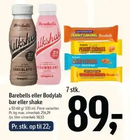 Føtex Barebells eller Bodylab bar eller shake, DKK 89 tilbud