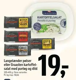 Føtex Langelænder pølser eller Graasten kartoffelsalat med purløg og dild, DKK 19 tilbud