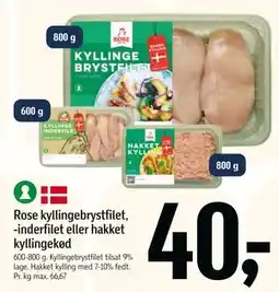 Føtex Rose kyllingebrystfilet, -inderfilet eller hakket kyllingekød, DKK 40 tilbud