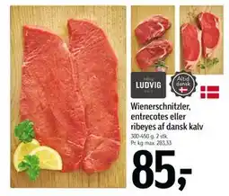 Føtex Wienerschnitzler, entrecotes eller ribeyes af dansk kalv, DKK 85 tilbud