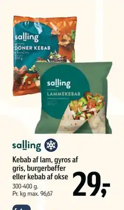 Føtex Kebab af lam, gyros af gris, burgerbøffer eller kebab af okse, DKK 29 tilbud