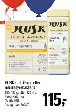 Føtex HUSK kosttilskud eller mælkesyrebakterier, DKK 115 tilbud