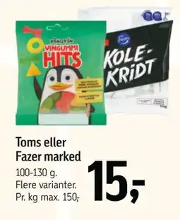 Føtex Toms eller Fazer marked, DKK 15 tilbud