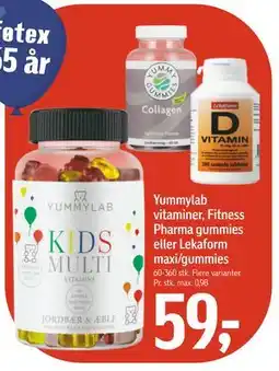 Føtex Yummylab vitaminer, Fitness Pharma gummies eller Lekaform maxi/gummies, DKK 59 tilbud