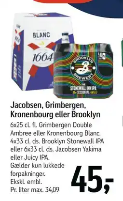Føtex Jacobsen, Grimbergen, Kronenbourg eller Brooklyn, DKK 45 tilbud