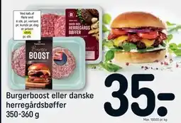 REMA 1000 Burgerboost eller danske herregårdsbøffer 350-360 g, DKK 35 tilbud