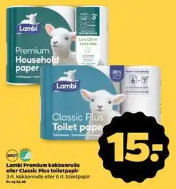 Netto Lambi Premium køkkenrulle eller Classic Plus toiletpapir, DKK 15 tilbud