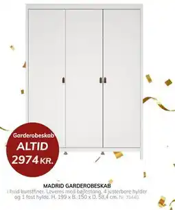 Daells Bolighus MADRID GARDEROBESKAB, DKK 2974 tilbud