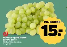 Netto ØGO økologiske stenfri grønne druer, DKK 15 tilbud