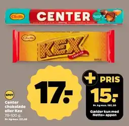 Netto Center chokolade eller Kex, DKK 17, App-pris tilbud